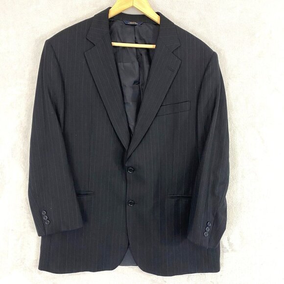 Brooks Brothers 1818 Madison SAXXON Suit Jacket Blazer Size 43R 38W Black Stripe